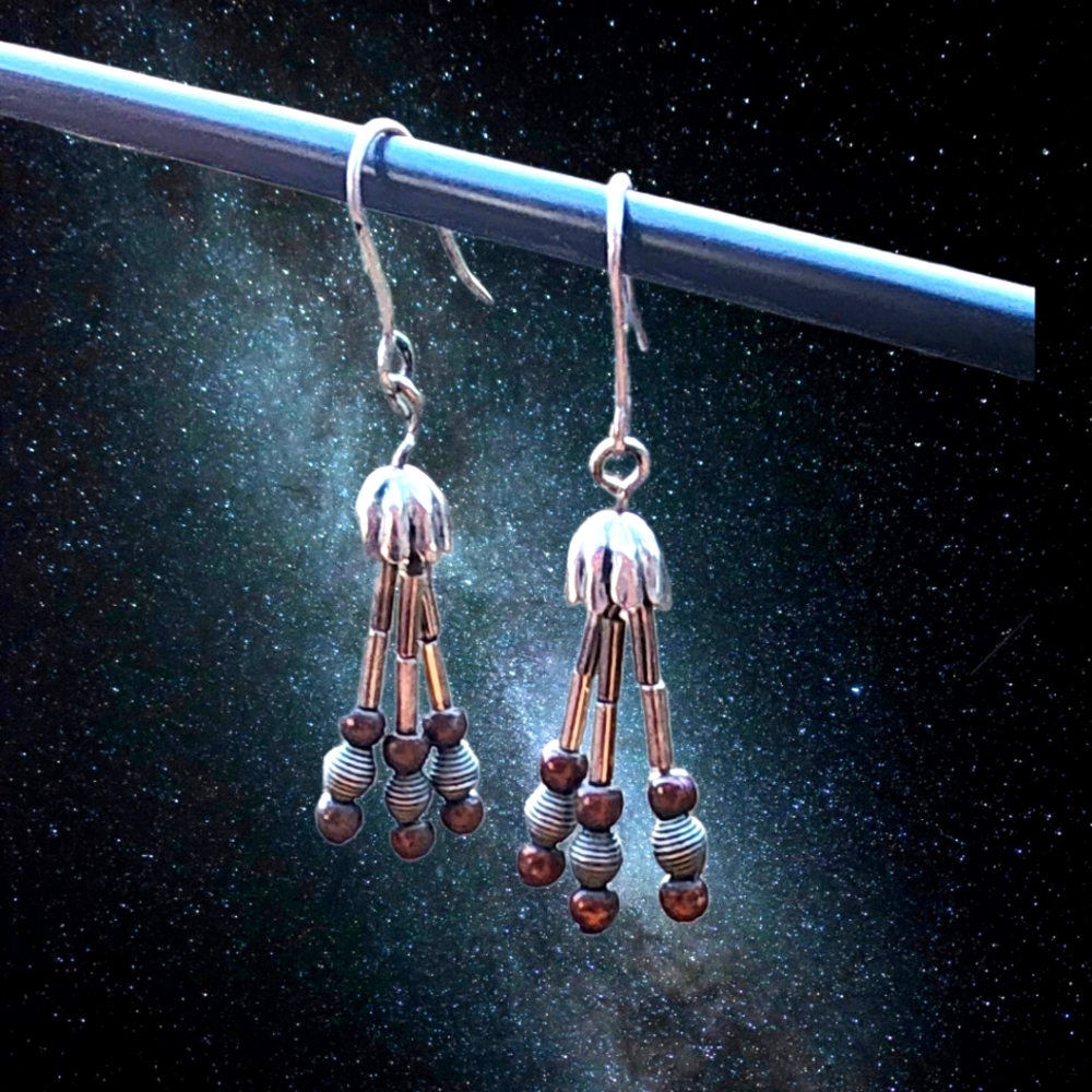 Vintage 90s Dangle Copper & Silver Earrings